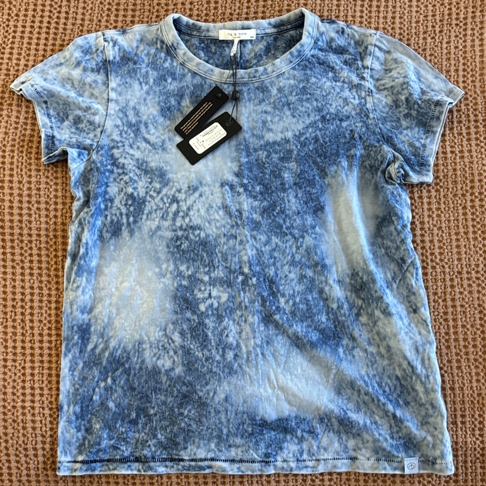 rag & bone Blue and White Short Sleeve Tee